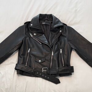 Zara Women's Black Leather Biker Jacket